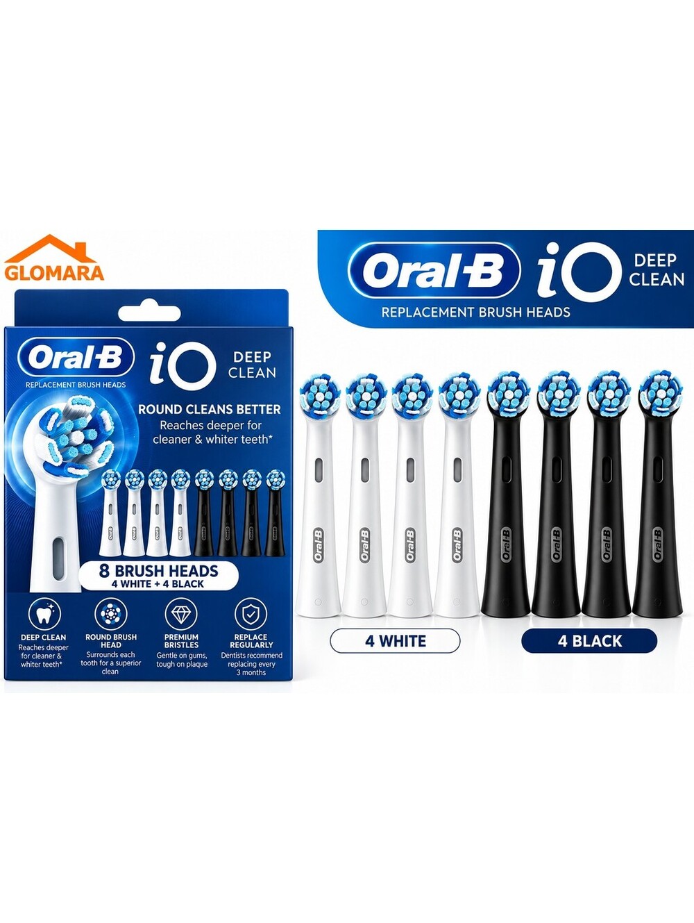 Oral-B iO Replacement Brush Heads 8 Pack Deep Clean Black White Compatible NEW